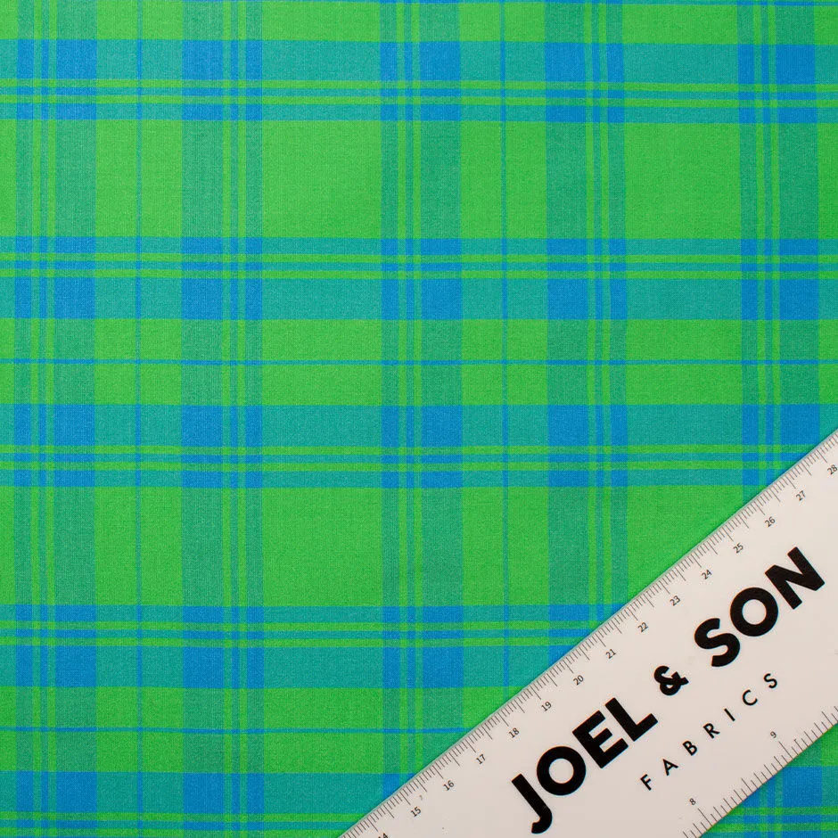 Apple Green & Blue Tartan Pure Silk Taffeta