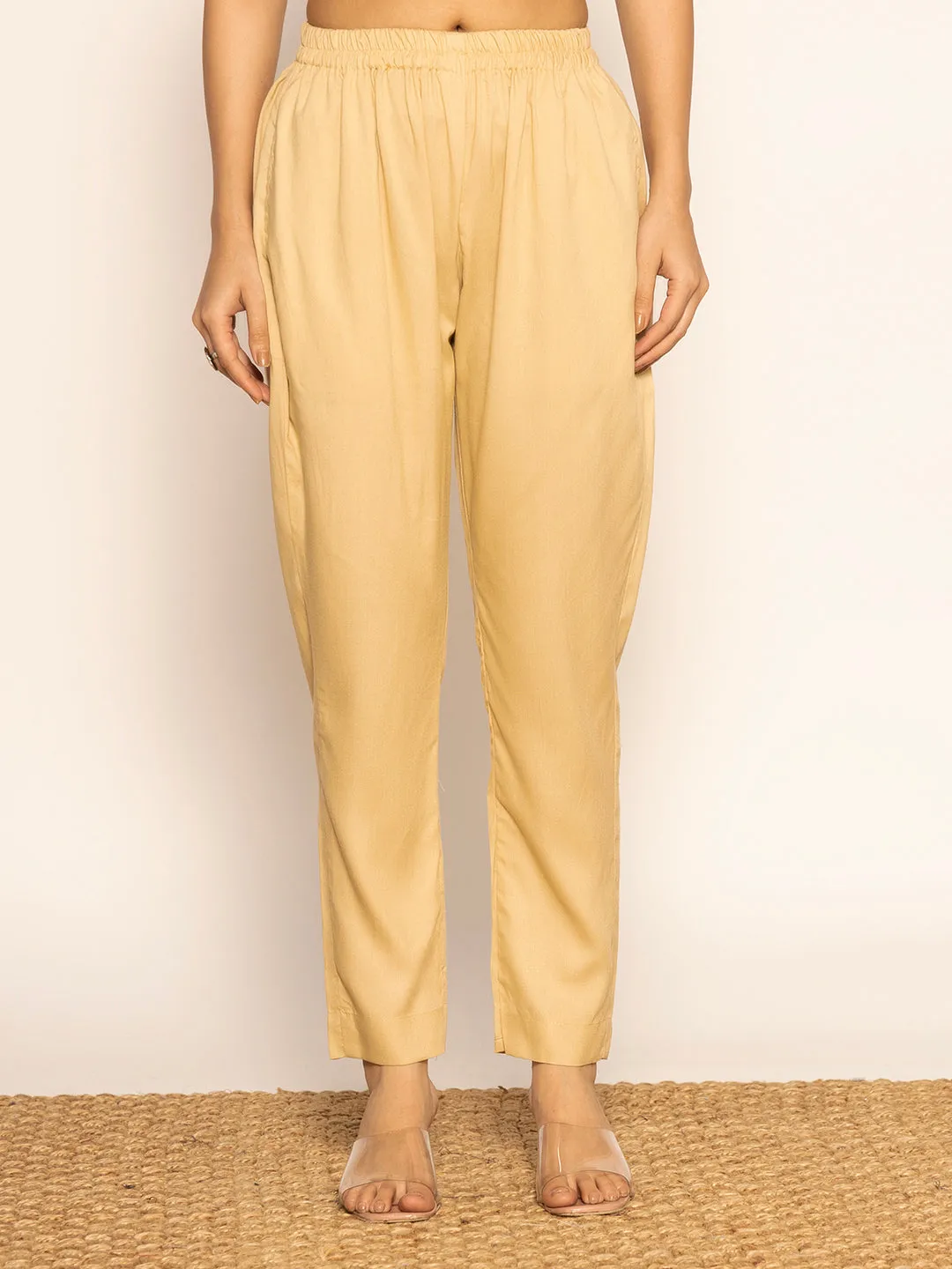 Beige Rayon Pants