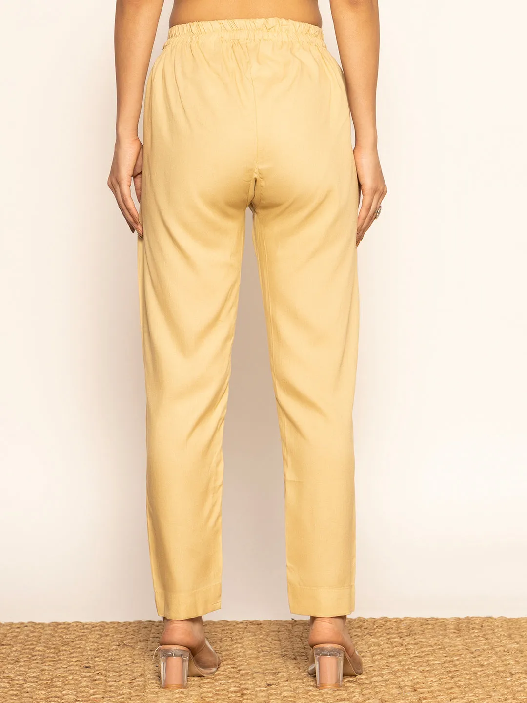 Beige Rayon Pants