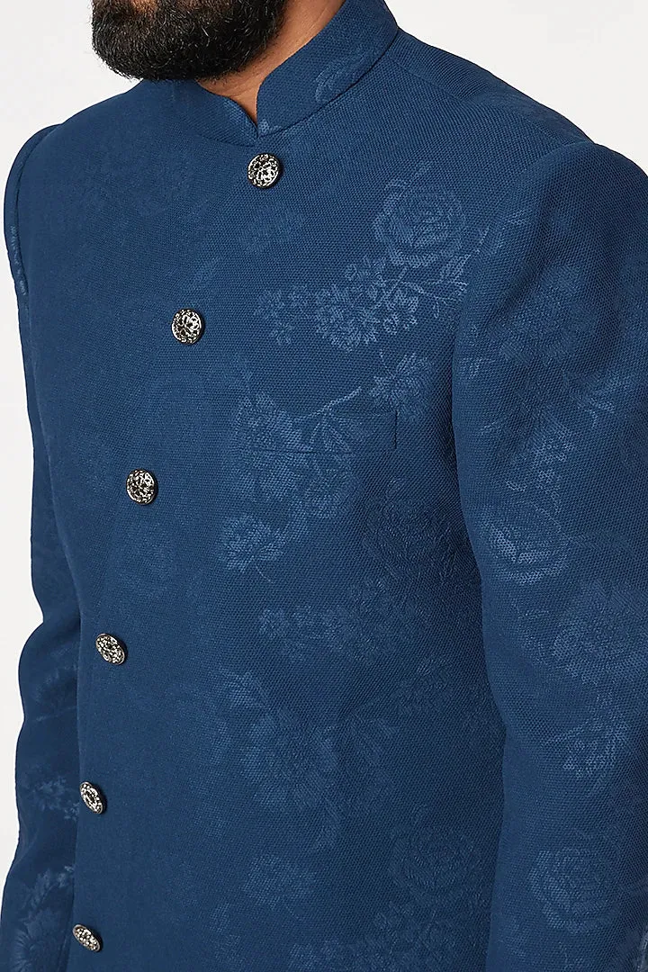 Blue Asymmetrical Sherwani Set