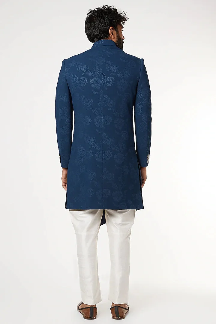 Blue Asymmetrical Sherwani Set