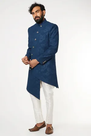 Blue Asymmetrical Sherwani Set