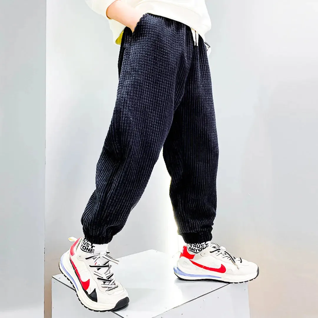 Boys' Casual Pants Thickened Plus Velvet Middle-aged Kids