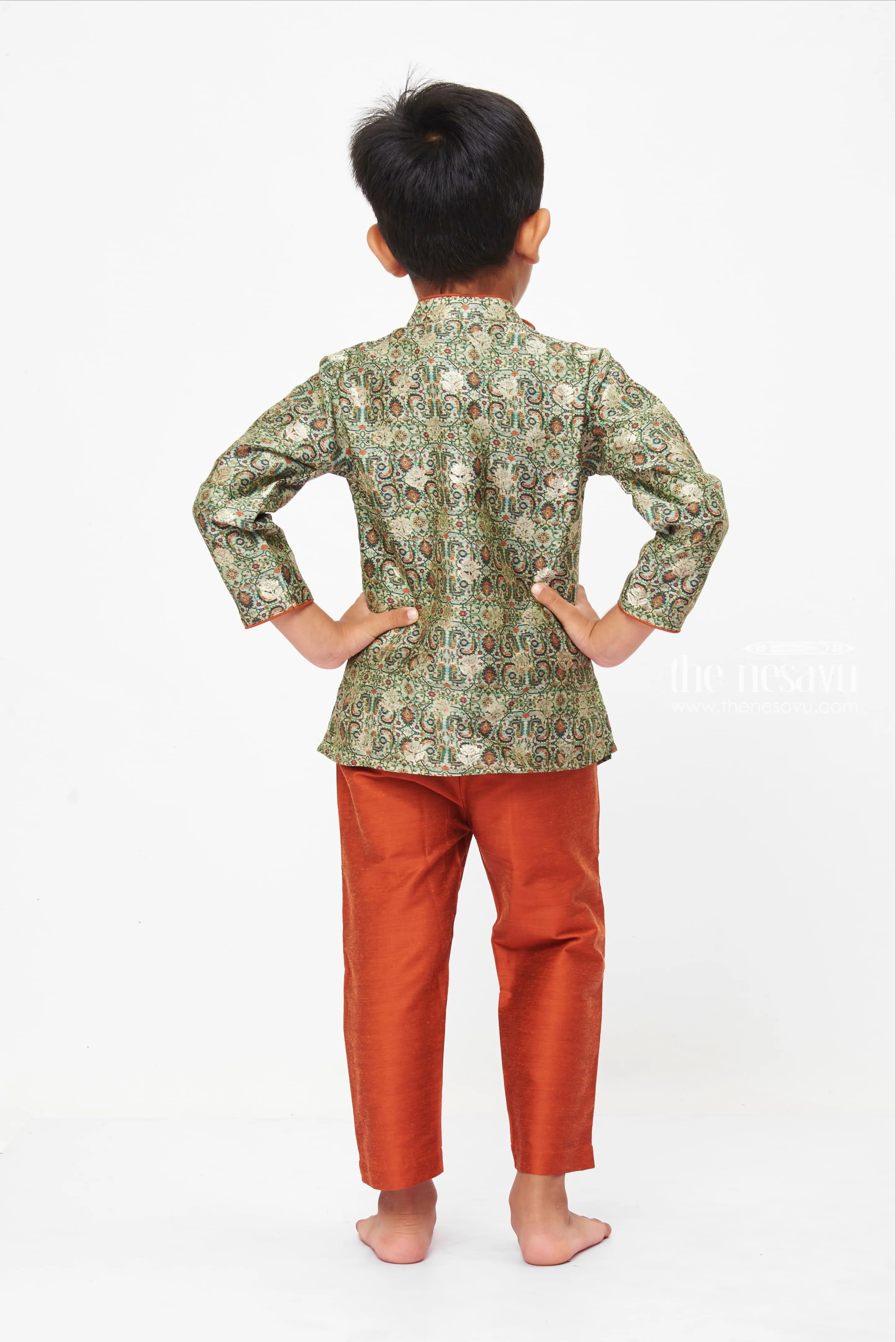 Boys Traditional Paisley Kurta and Rust Pant Ensemble