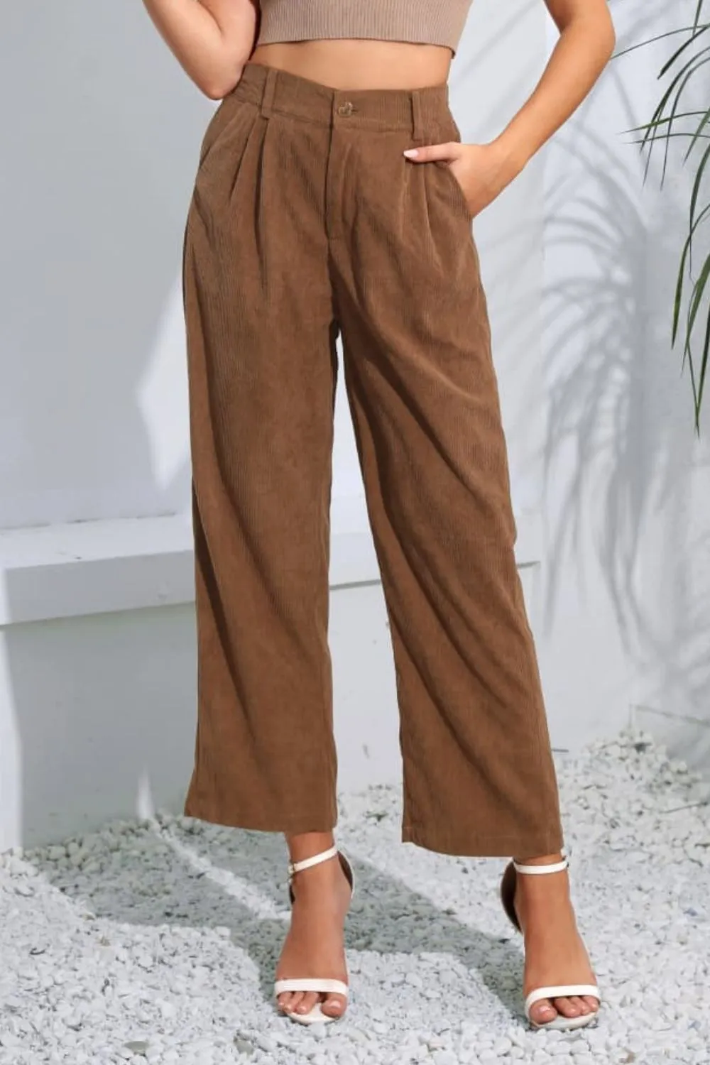 Buttoned Straight Hem Long Pants