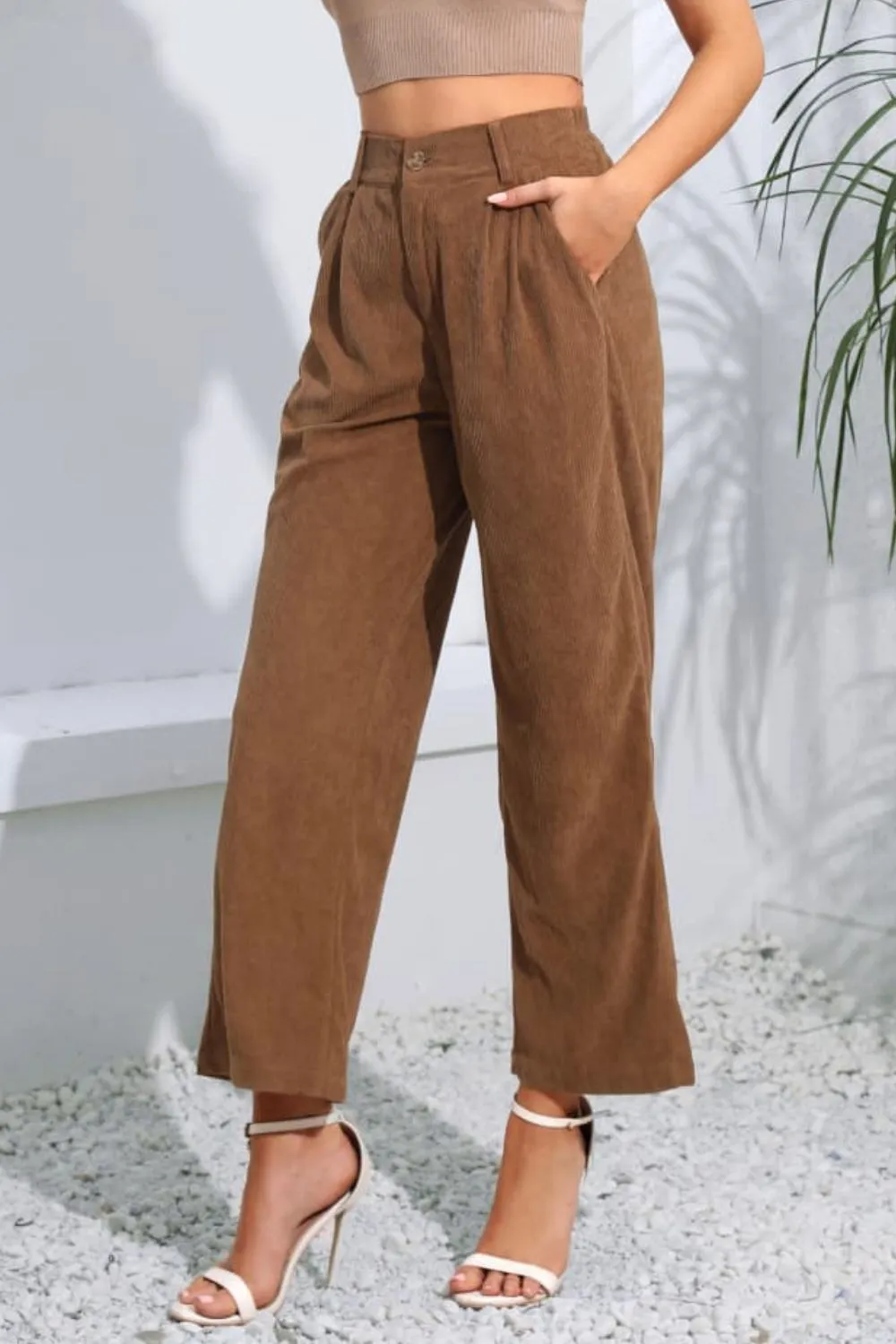 Buttoned Straight Hem Long Pants