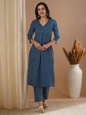 Checks Printed A-Line Co-ord Set - Blue