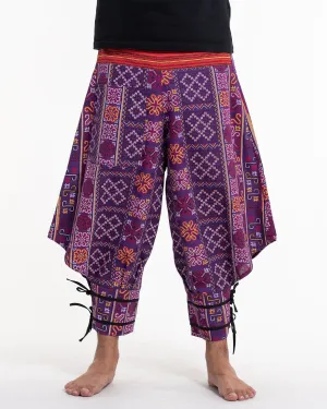 Clovers Thai Hill Tribe Fabric Harem Pants with Ankle Straps in Violet