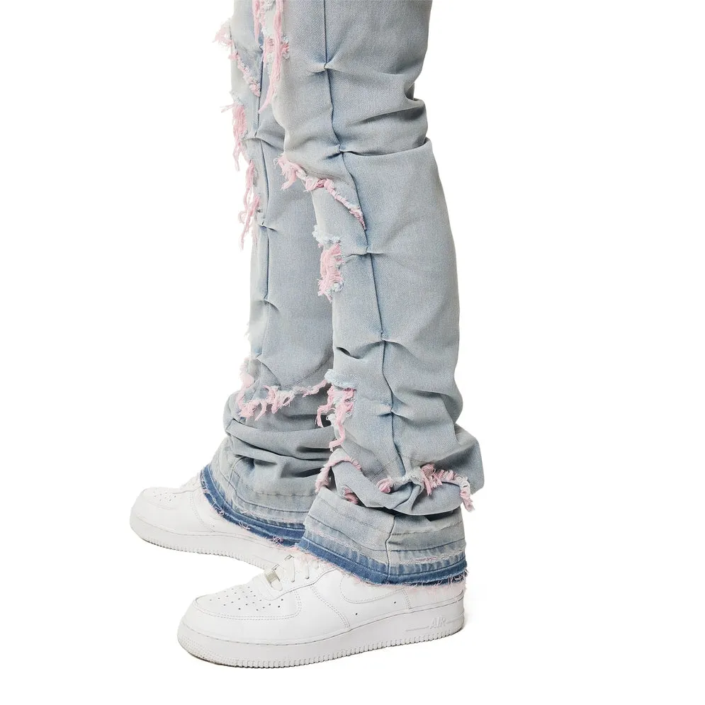 Color Thread Heavy R&R Lazy Stacked Flared Jeans - Pink