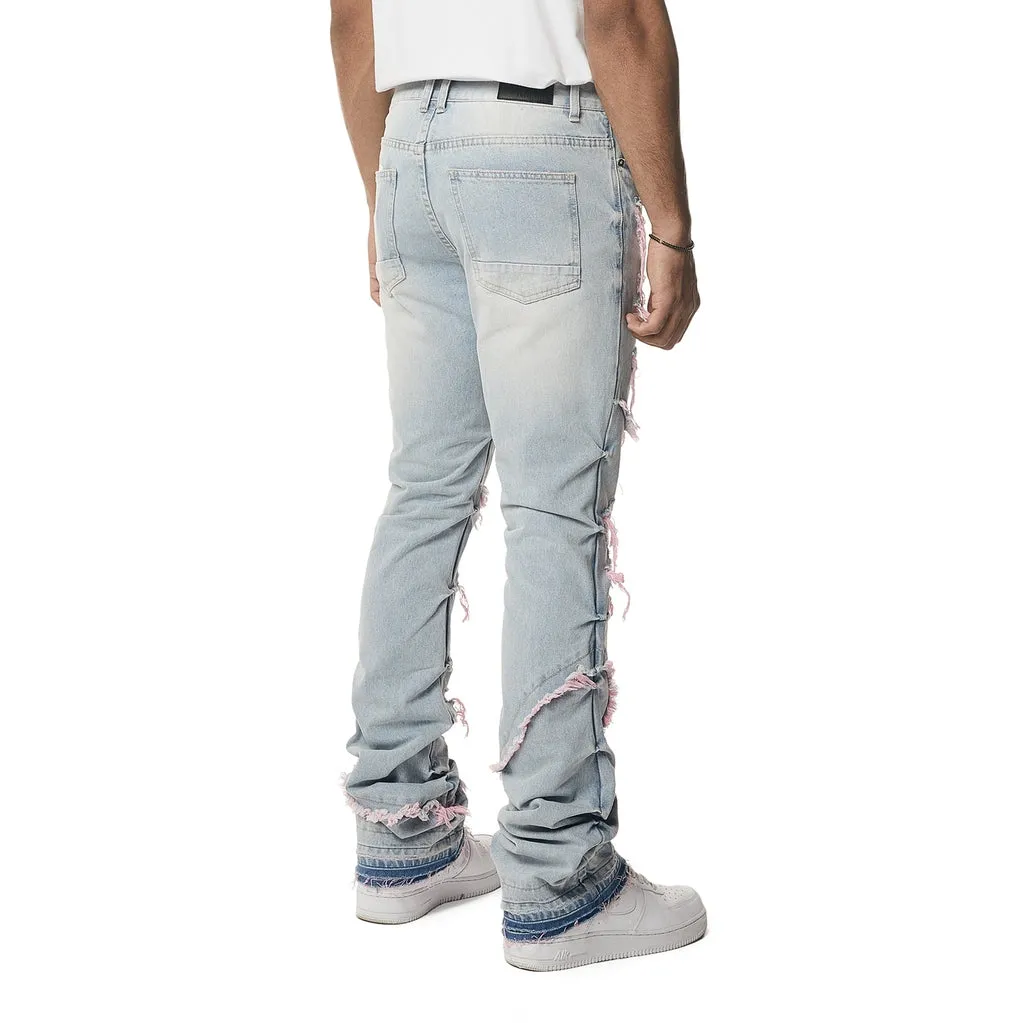 Color Thread Heavy R&R Lazy Stacked Flared Jeans - Pink