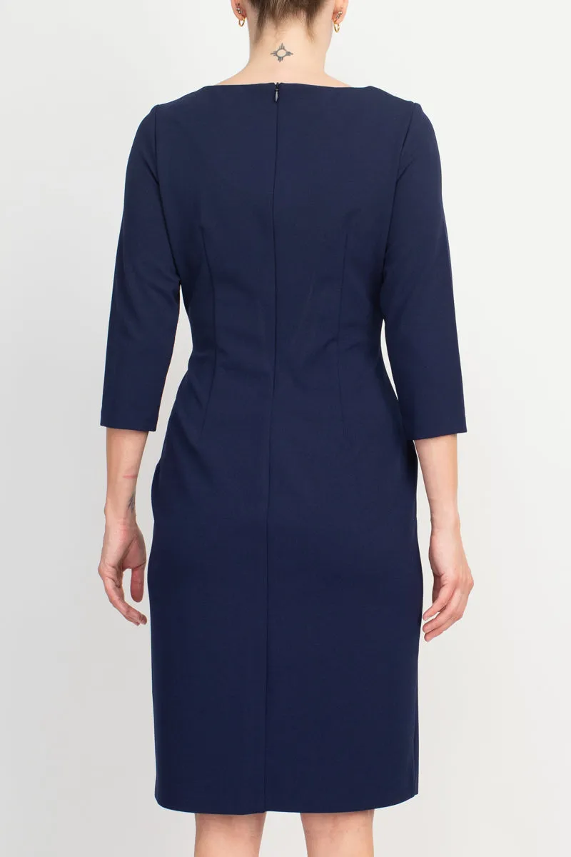 Connected Apparel Navy Crepe Front Slit Dress - Scuba Crepe Fabric