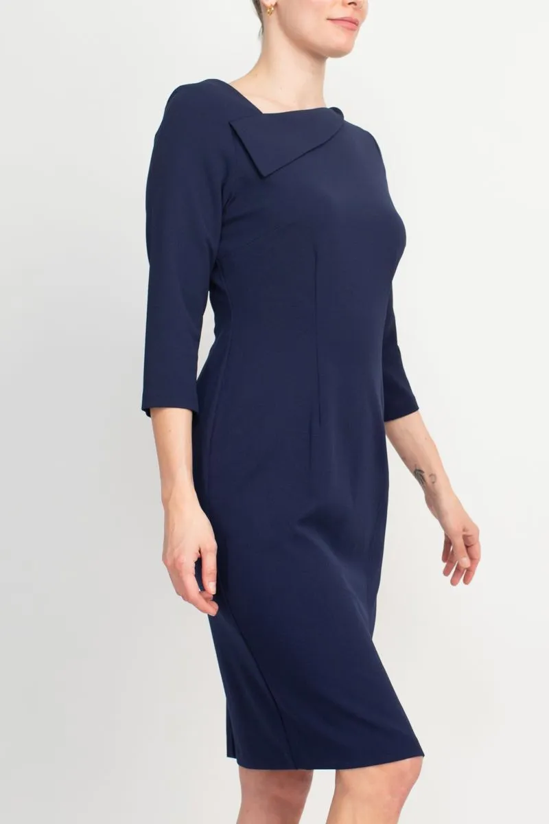 Connected Apparel Navy Crepe Front Slit Dress - Scuba Crepe Fabric