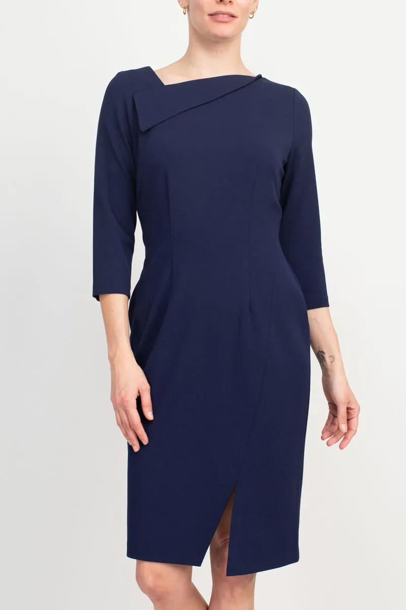 Connected Apparel Navy Crepe Front Slit Dress - Scuba Crepe Fabric