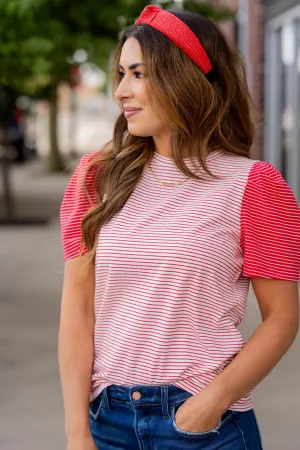 Contrasting Stripes Half Sleeve Tee