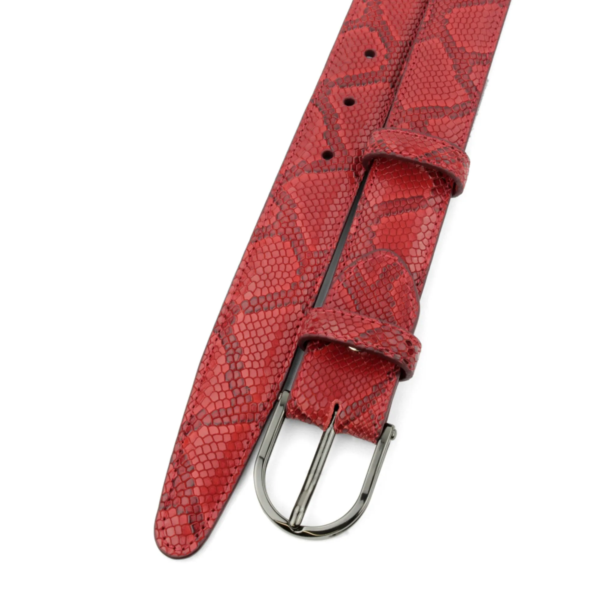 Crimson Narrow Mock Python Gunmetal Belt