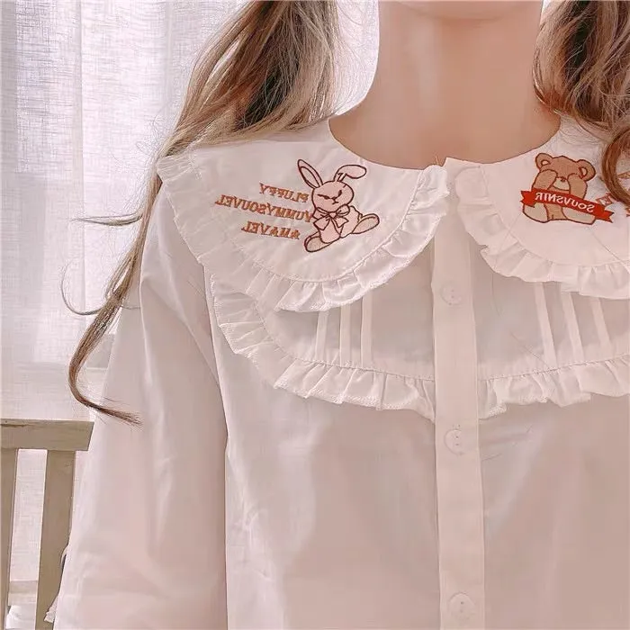 CUTE BUNNY EARS EMBROIDERY SHIRT BY39001