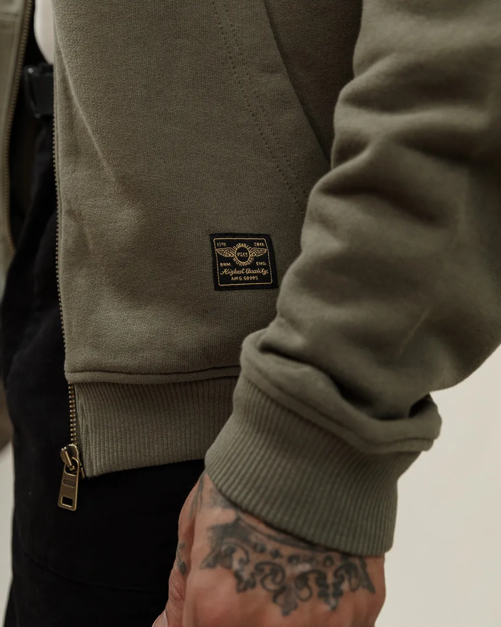 Full Zip Workwear Hoodie - Heavy Washed Olive