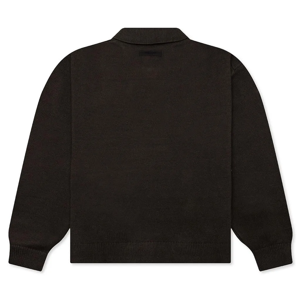 Knit L/S Polo - Off Black