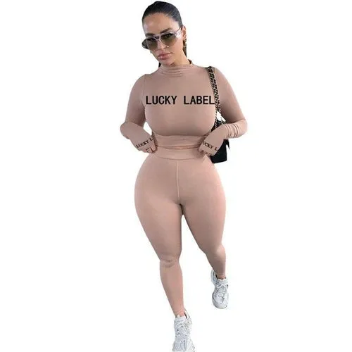 Letter O-neck Full Sleeve 2 Piece Set for Women Skinny Sweatsuit