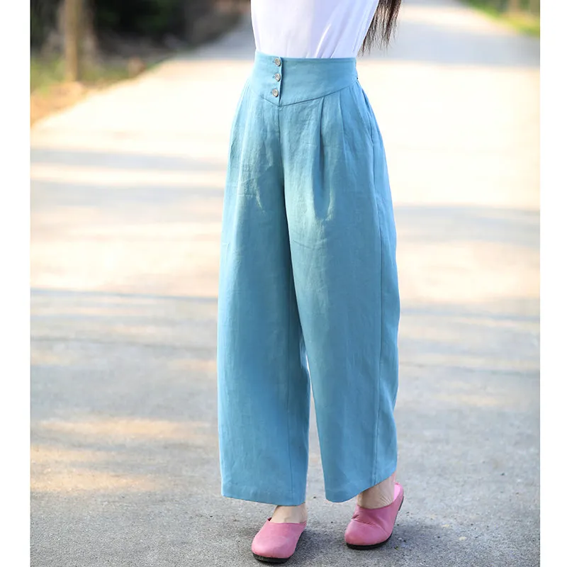 Linen Summer Autumn Women Casual Pants with Pockets SMM97201