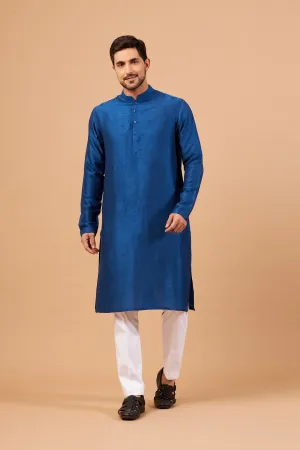 Men's Blue Plain Kurta With Crop Pants - Hilo Design