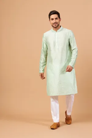 Men's Pastel Green Plain Kurta With Crop Pants - Hilo Design