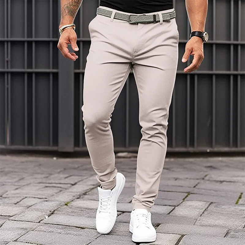 Men's Solid Color Casual Slim Fit Trousers