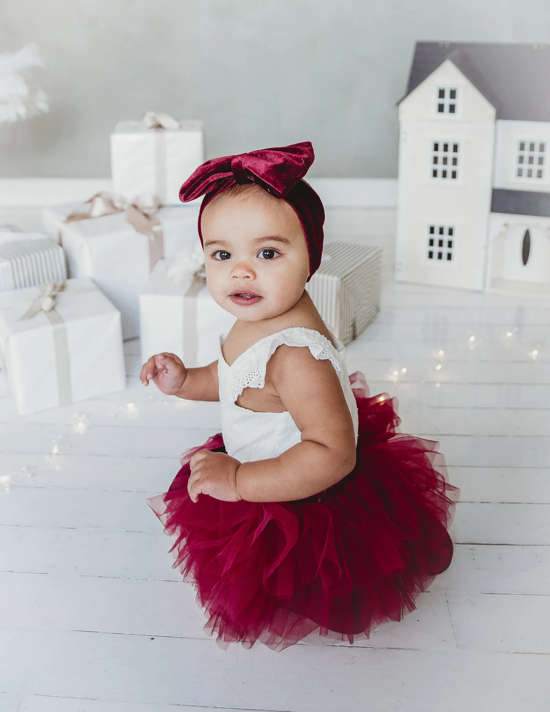 Oversized Bow Velour Baby Headband - Cherry Red