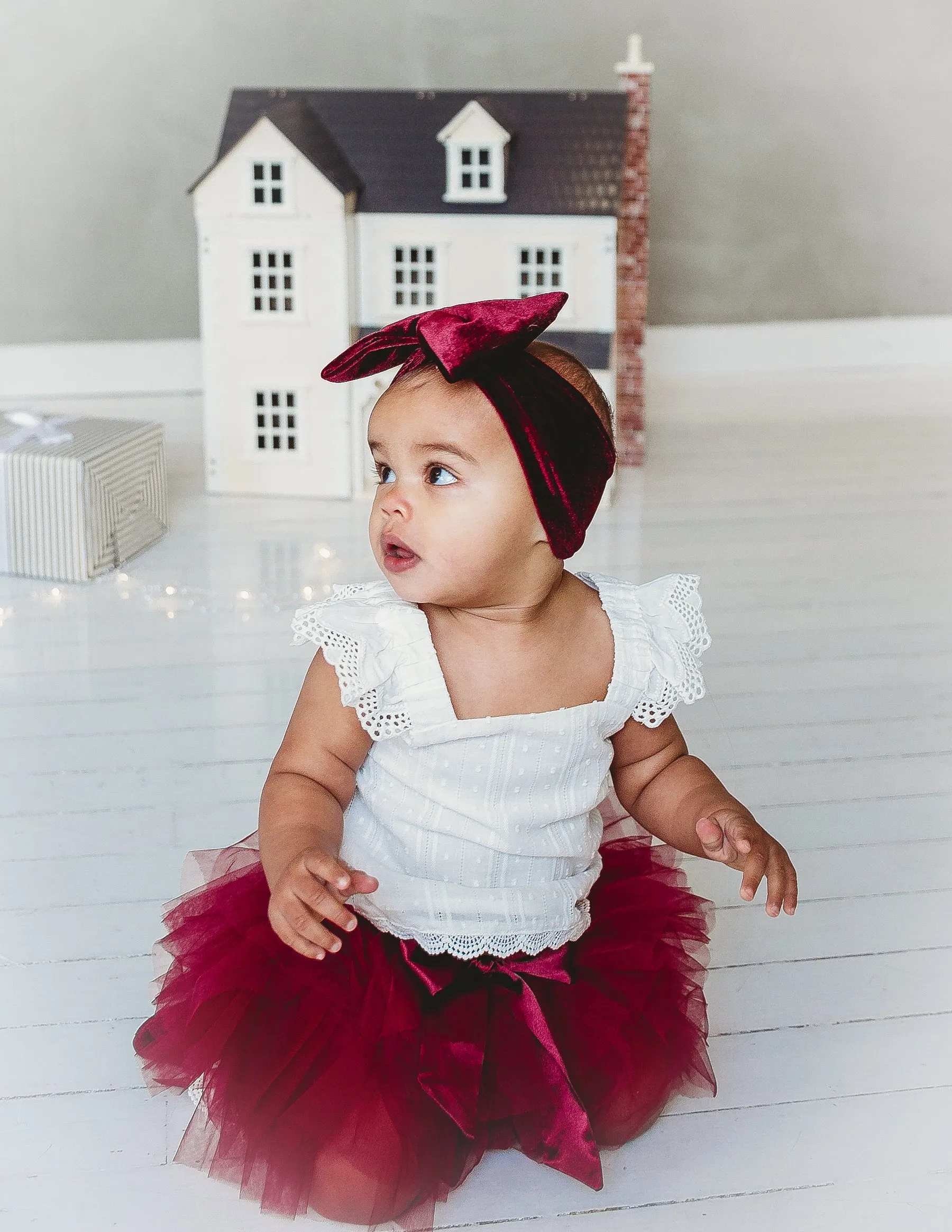 Oversized Bow Velour Baby Headband - Cherry Red