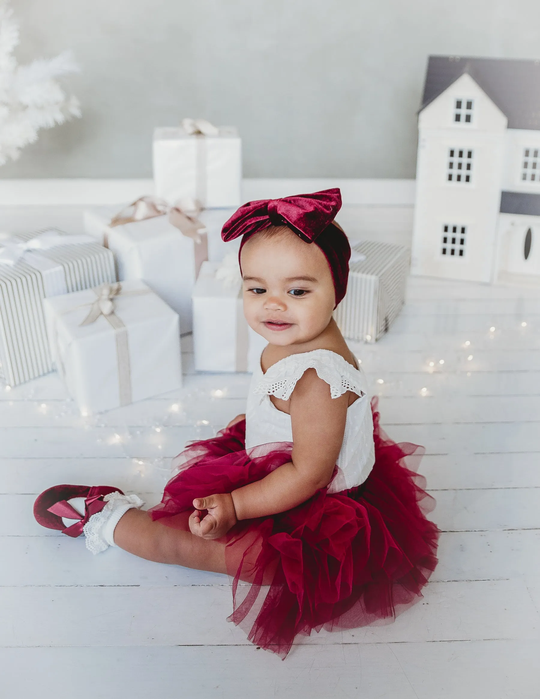 Oversized Bow Velour Baby Headband - Cherry Red