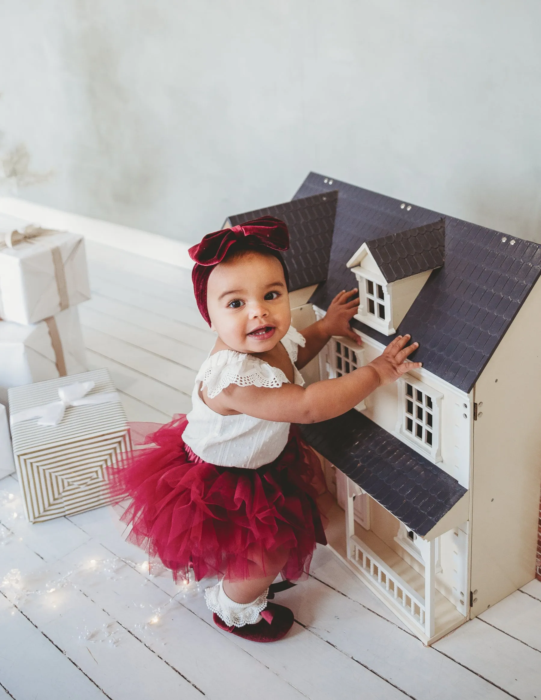 Oversized Bow Velour Baby Headband - Cherry Red