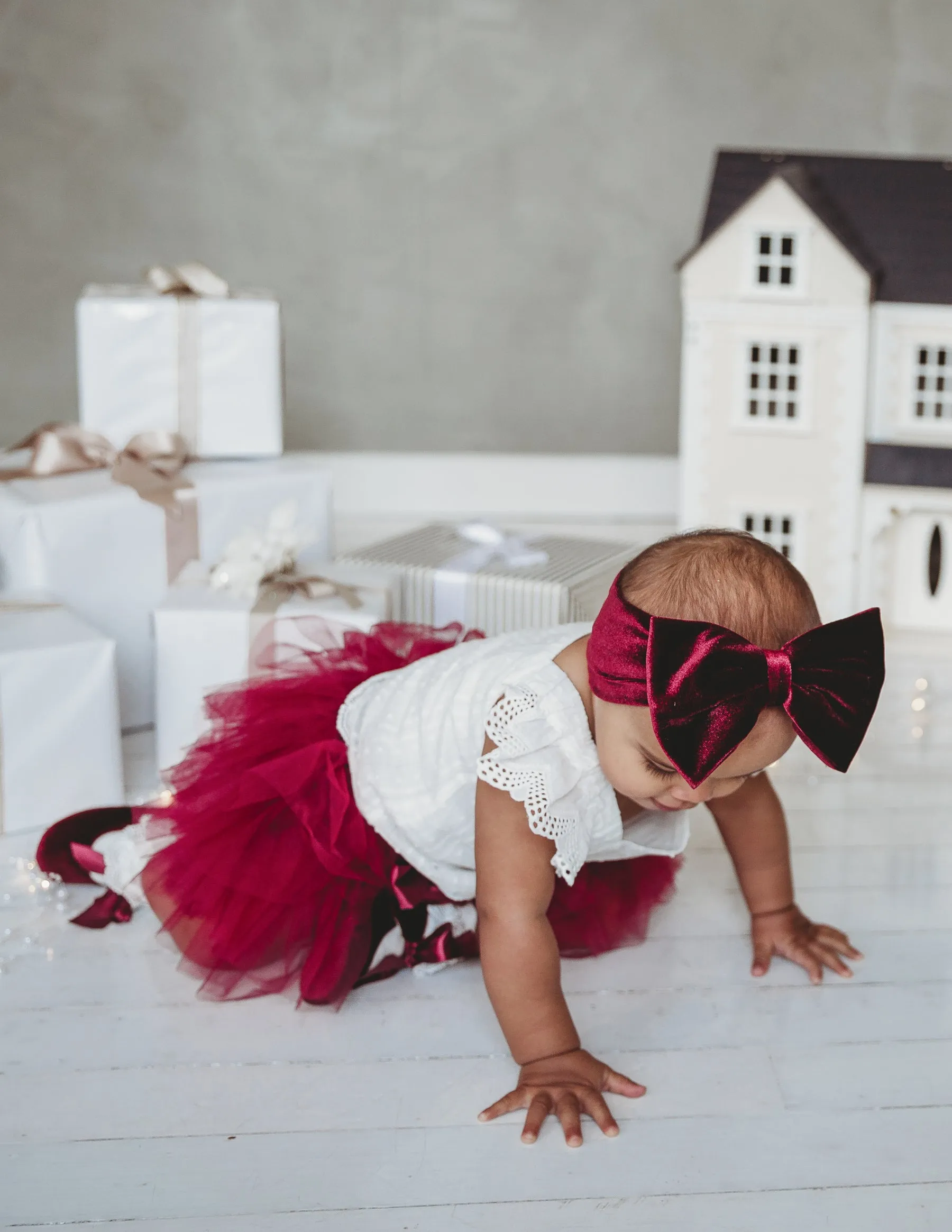 Oversized Bow Velour Baby Headband - Cherry Red