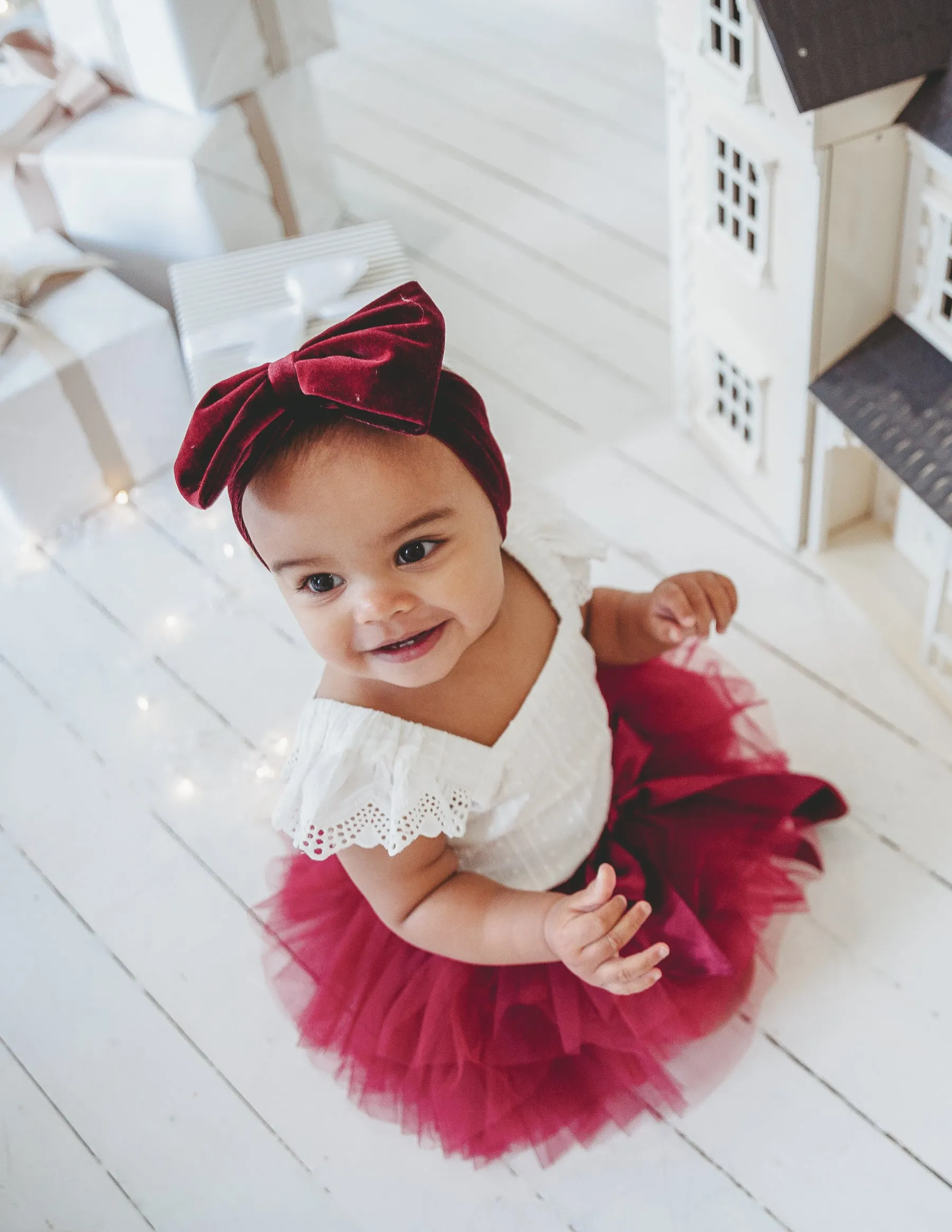 Oversized Bow Velour Baby Headband - Cherry Red