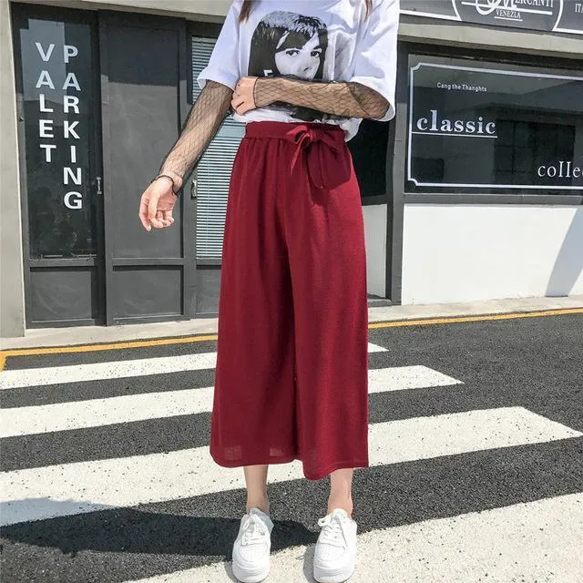 Plus Size - Casual Elastic waist, Loose Wide Leg Pants,  Preppy Style Trousers Female, Palazzo Pants (US 18W-20W)