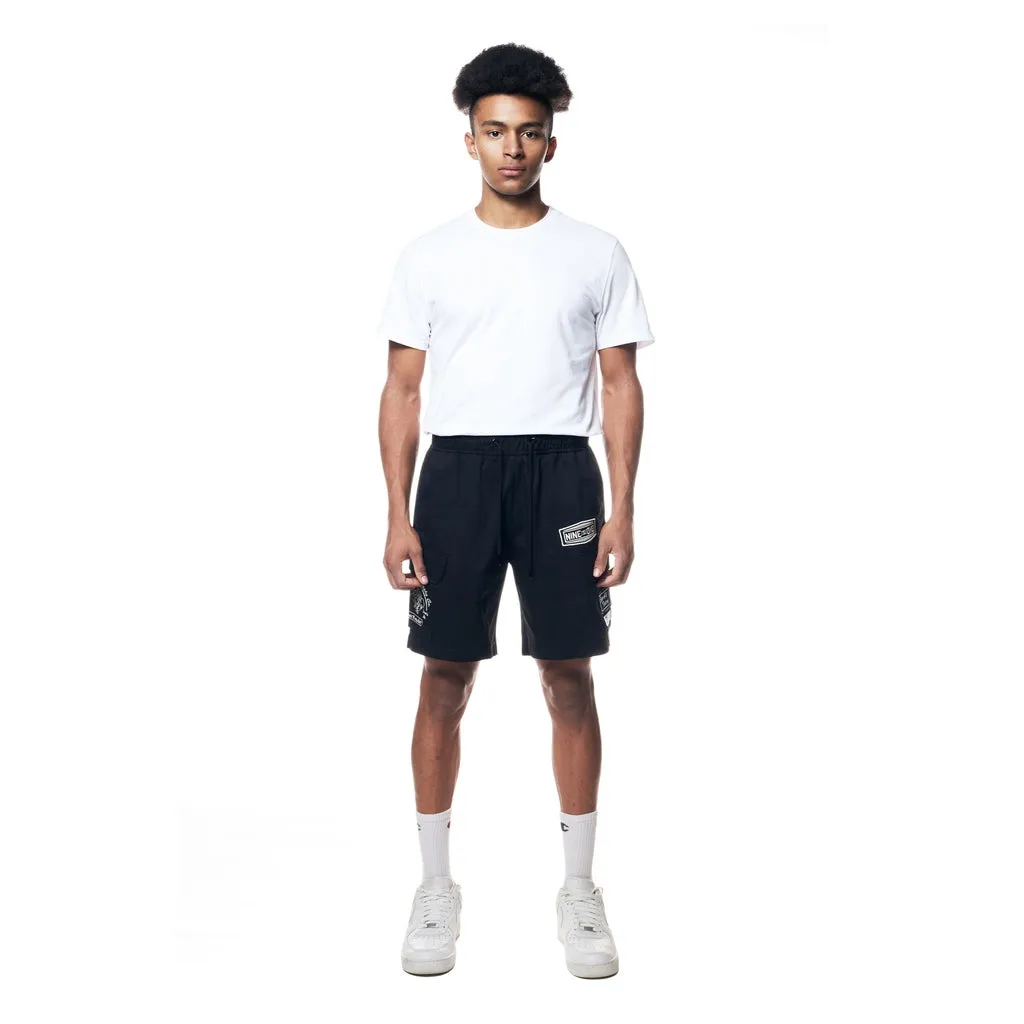 Printed Twill Workwear Shorts - Black