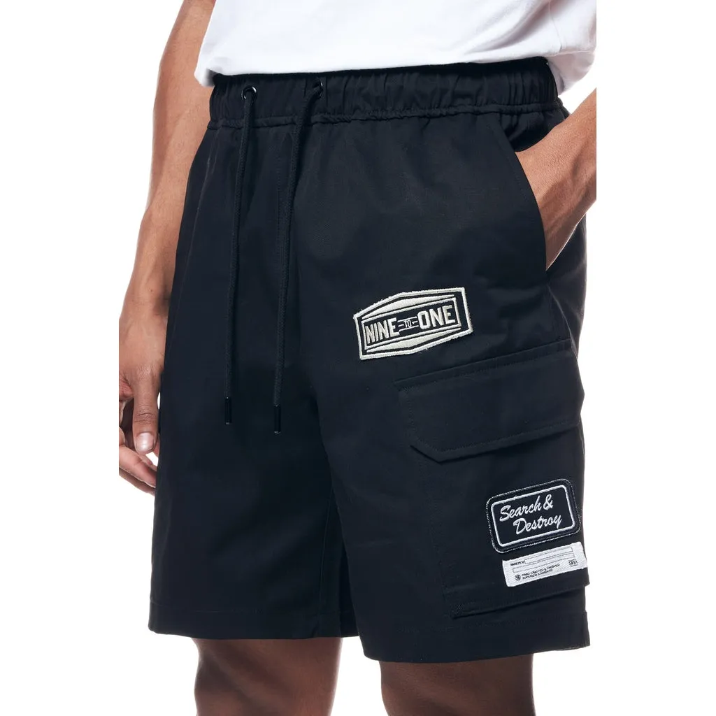 Printed Twill Workwear Shorts - Black