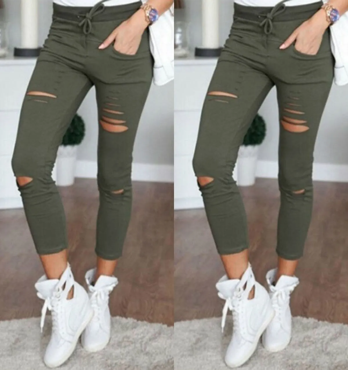 Skinny Broken Hole Pencil Pants