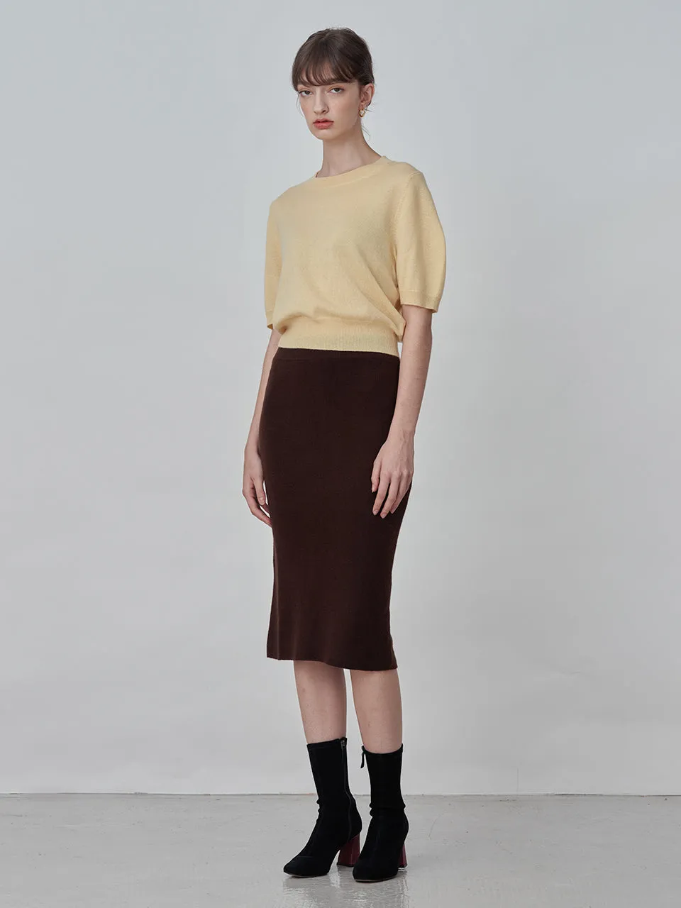 Straight Midi Skirt_Brown