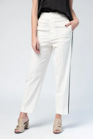 Wool Pants with Side Ribbon Tape in Bianco